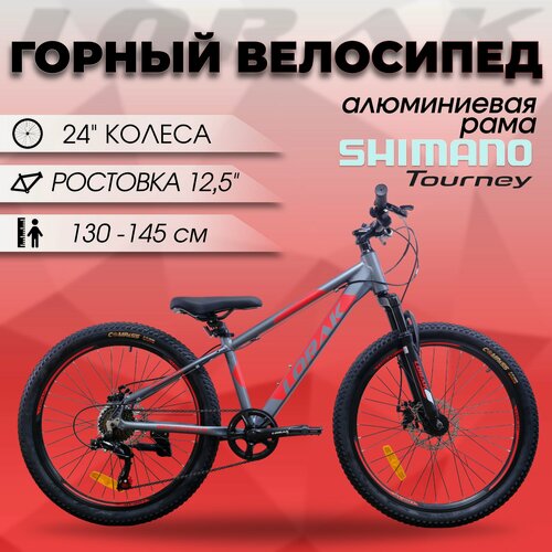 Изображение товара Велосипед горный подростковый LORAK SHARK 24 BLACK Серый/Красный, под рост 130-145 см.