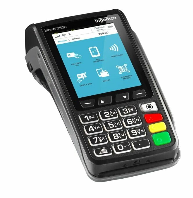 Переносной POS-терминал Ingenico Move 3500 (Original) 3G/ 4G/ 5G для SIM/SAM, WI-FI с действующим банковским сертификатом, гарантия по договору поставки — фото 1