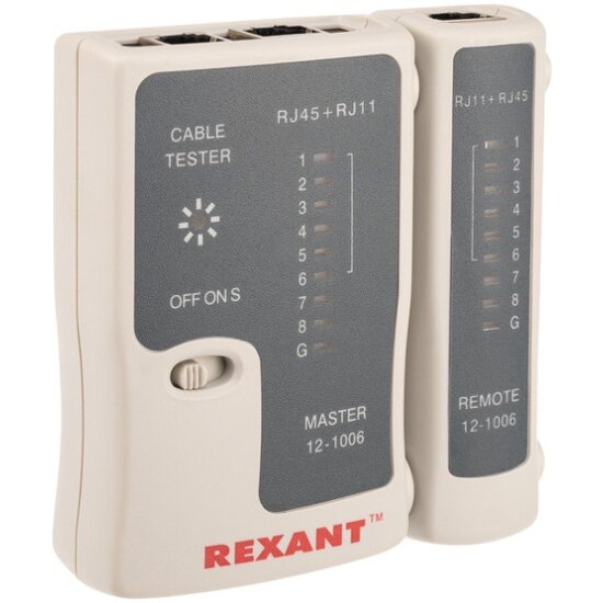 Тестер кабеля Rexant RJ-45+RJ-11 468 (быстрый тест витой пары и телефонных кабелей)