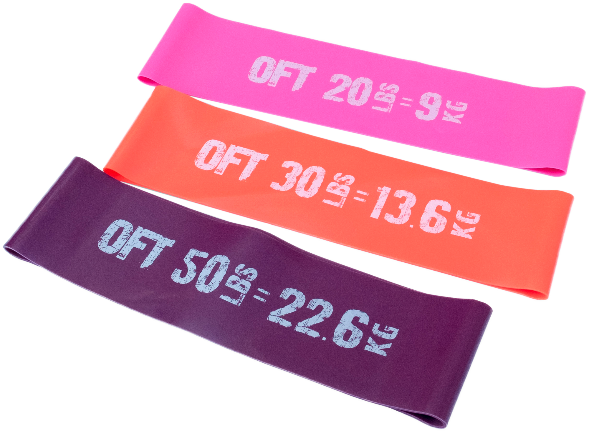 Набор эспандеров 3 шт. Original FitTools FT-75-AFINA 60 х 7.5 см 22.6 кг розовый/оранжевый/фиолетовый