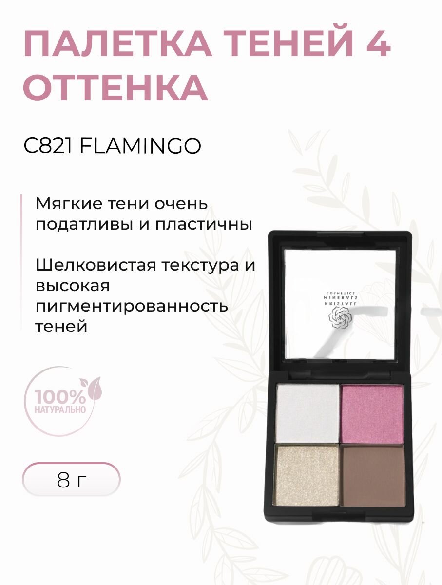 Палетка минеральных теней для век 4 оттенка С821 Flamingo, 8 г