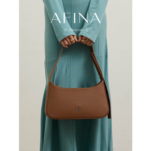 фото Сумка сэтчел afina, фактура зернистая, коричневый