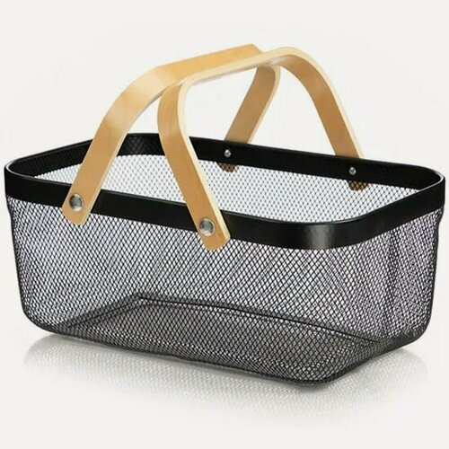 Изображение товара Корзина Homium для хранения черный, с деревянными ручками basket01