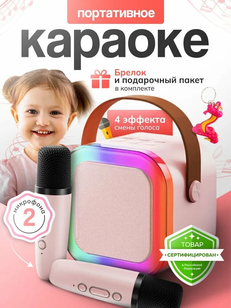 Колонка с микрофонами караоке детская музыкальная