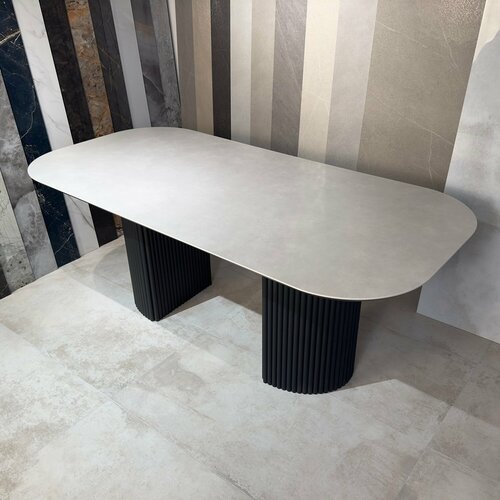 фото Стол кухонный mesa design tubos dobles 160х90 см, прямоугольный, керамогранит, серый/черный, подстолье металл