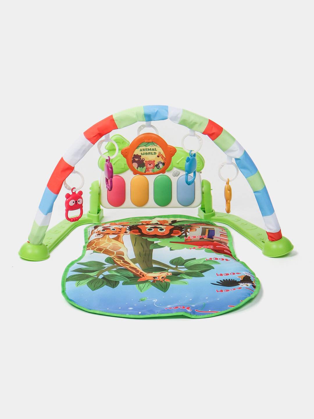 Детский развивающий музыкальный коврик с пианино, дуга с игрушками — фото 1