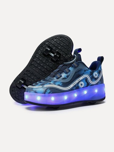 Изображение товара Студенческие роликовые коньки с поворотной пряжкой и светодиодными лампами Съемные 4-колесные кроссовки