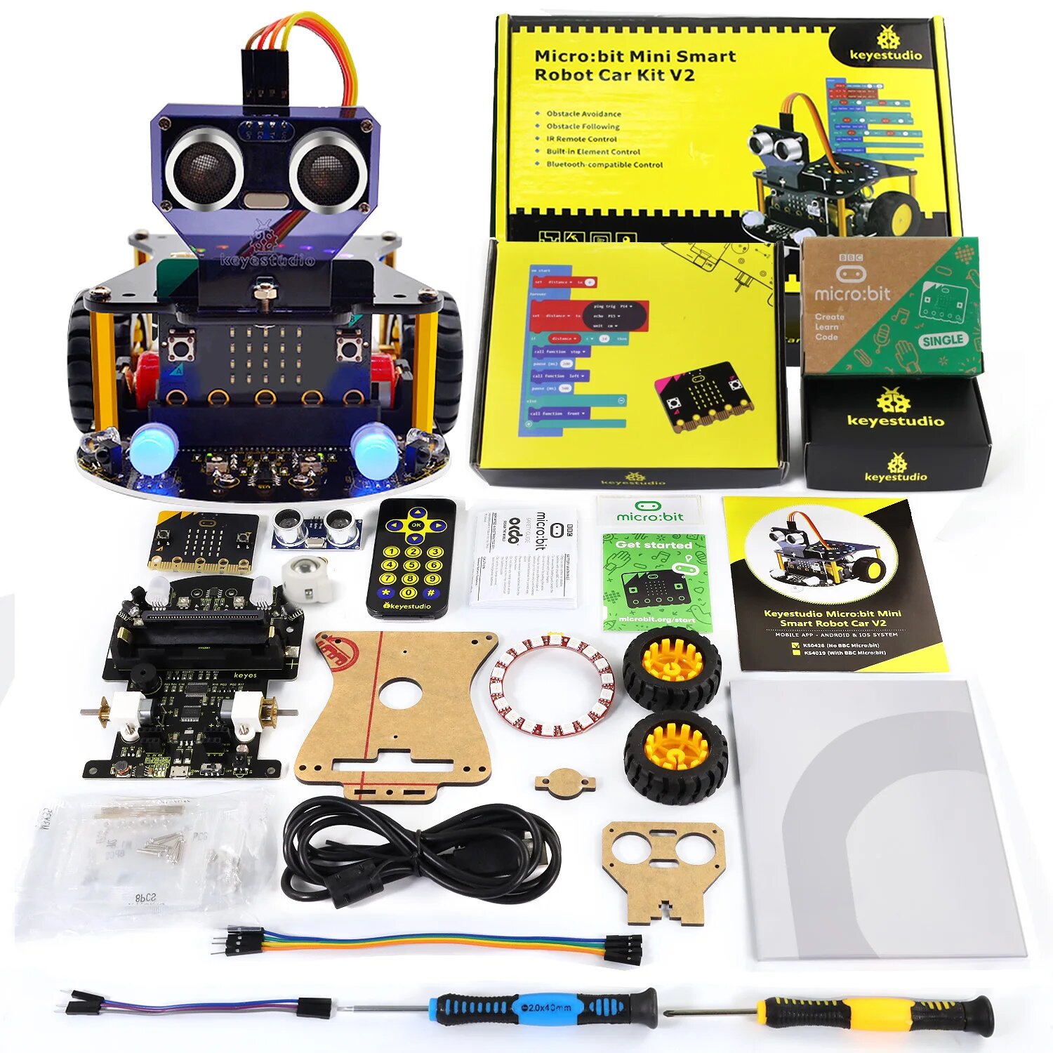 Keyestudio Microbit V2 робот-автомобиль, Without microbit V2