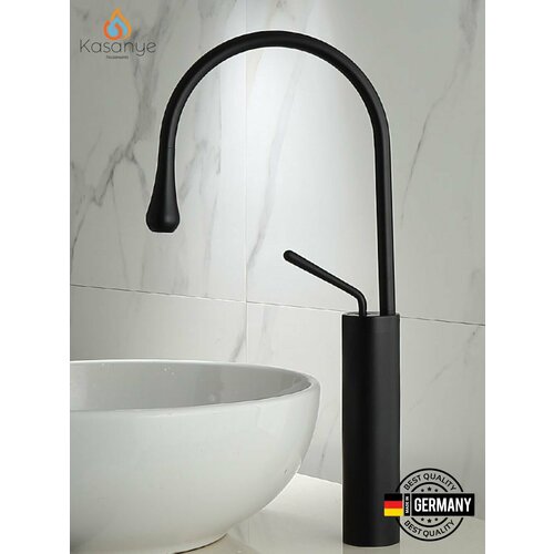 Высокий смеситель для накладной раковины Kasanye Swan LO из латуни черный 14100₽