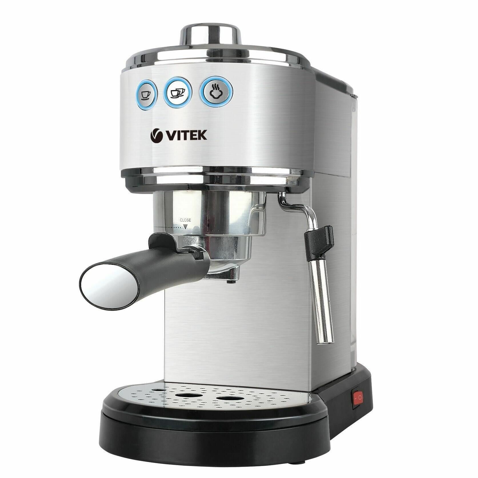 Рожковая кофеварка Vitek VT-1515 мощность 1350Вт давление 15Бар серебристый/черный