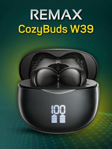 Изображение товара Беспроводные наушники с микрофоном Remax CozyBuds W39 чёрные