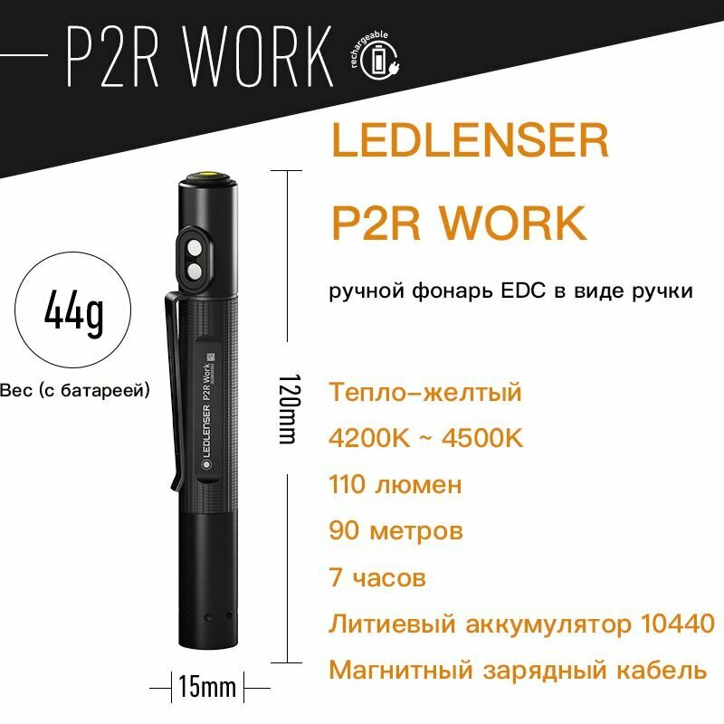 LEDLENSER P2R WORK Мини-фонарик EDC 110 люменов 90 метров