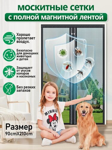 Изображение товара Москитные сетки с полной магнитной лентой 210X90, сетка москитная на дверь