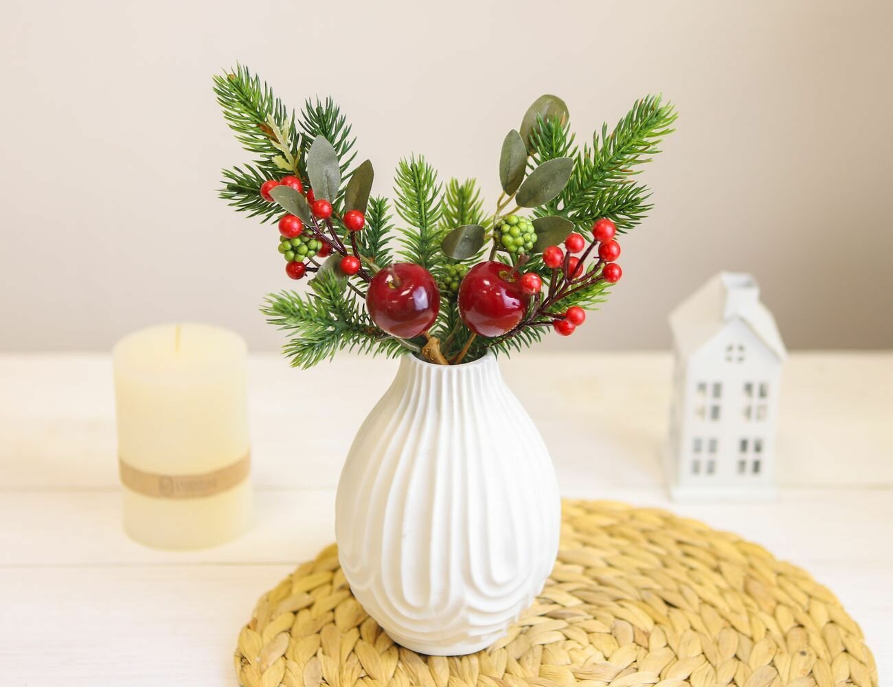 Набор хвойных веток лесная сказка С яблочками хвоя литая 100% 22 см 2 шт Kaemingk 687489