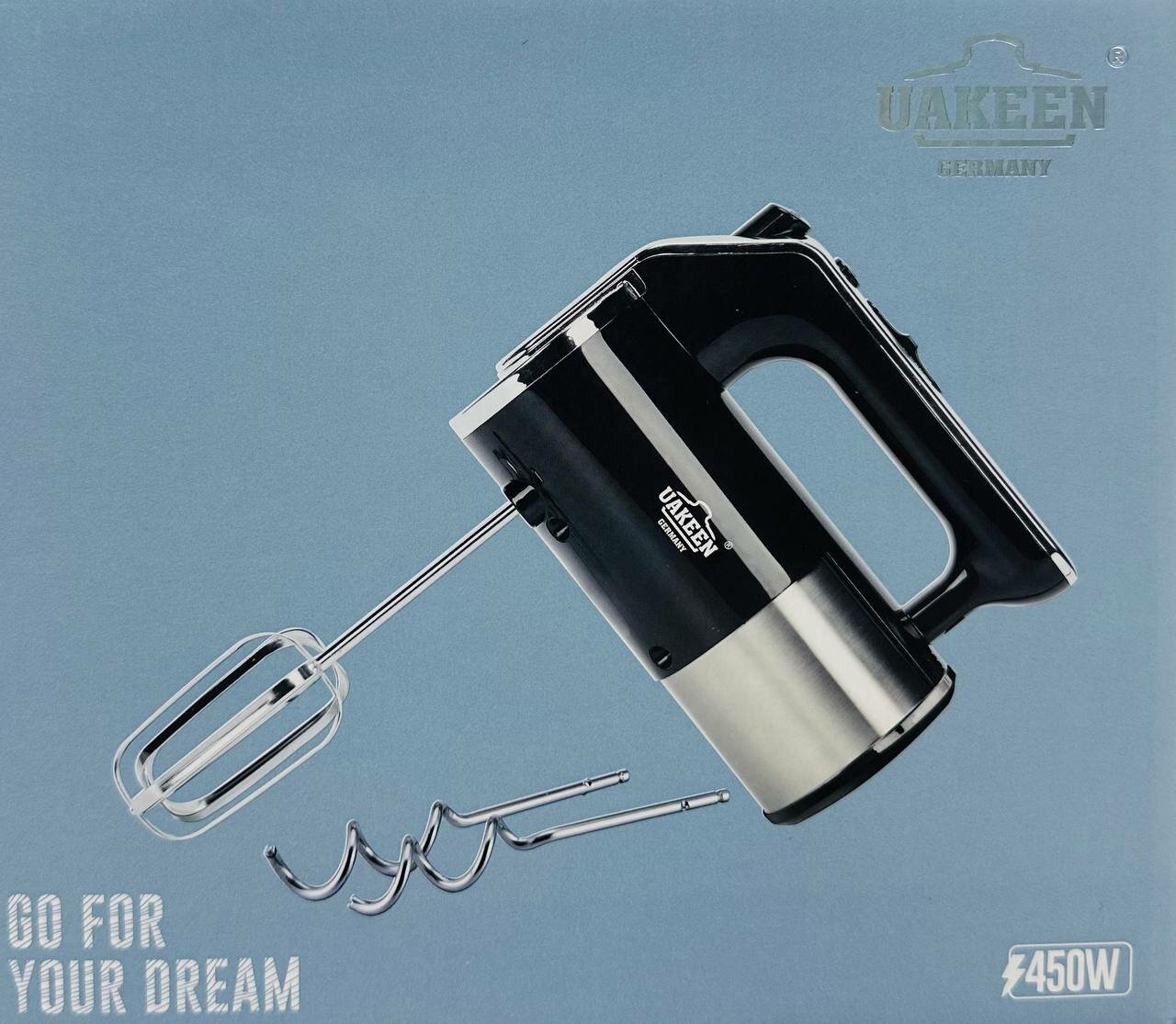 Миксер UAKEEN ZL-2301, 5 скоростей, нержавеющая сталь/пластик, 450Вт