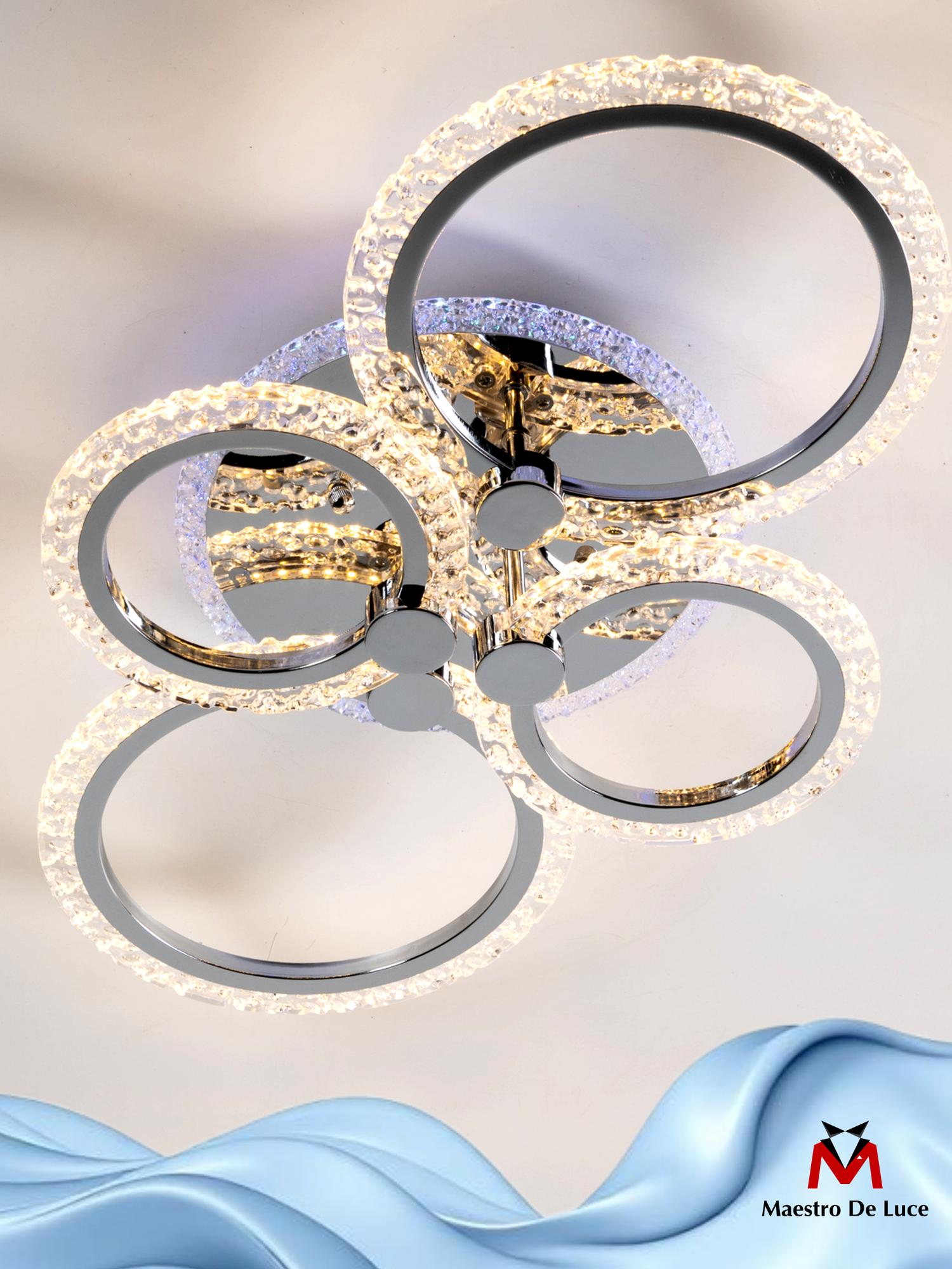 Люстра потолочная Maestro De Luce LED, круглая, пульт ДУ, 80 Вт, с плафоном из акрила, хром