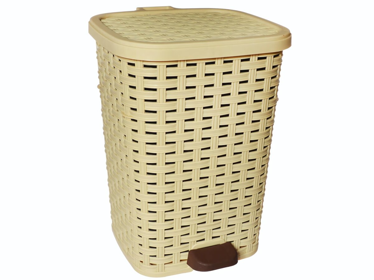 Ведро для мусора 12л с педалью пластиковое плетёный дизайн цвет в ассортименте
