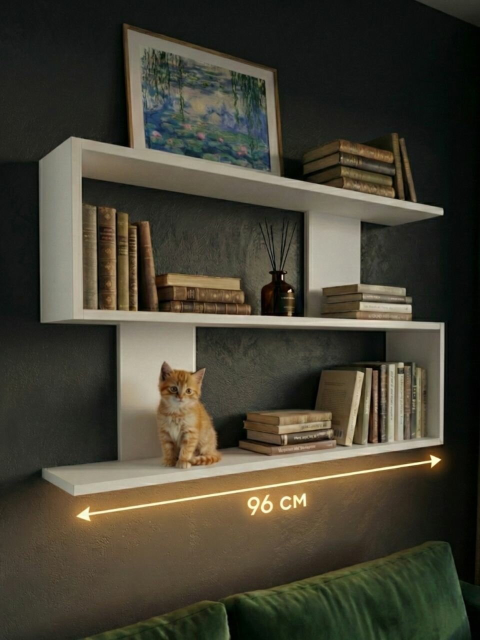 Полка настенная навесная для книг в комнату