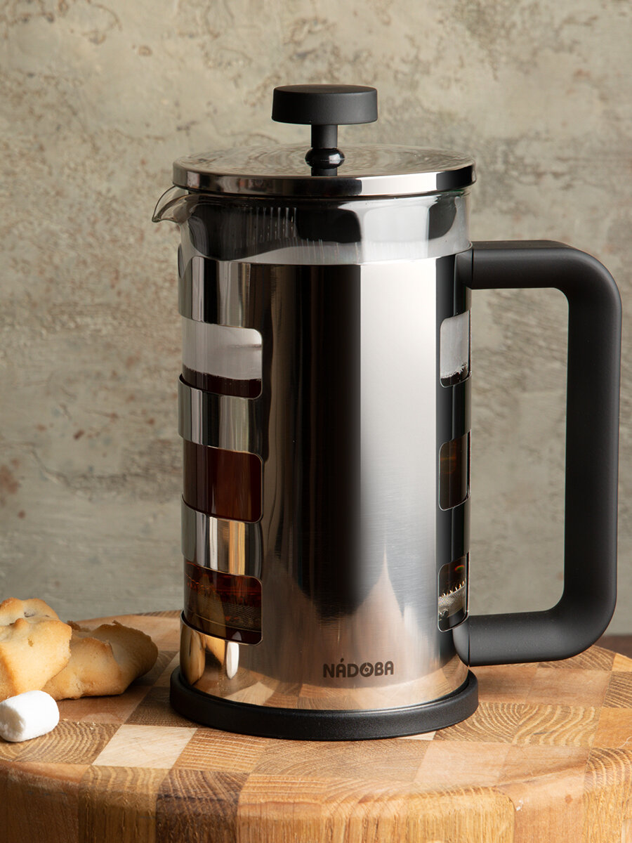 Стеклянны френч-пресс NADOBA, KRYSTOF, 0,6 л / 600 мл, заварочный чайник для кофе и чая — фото 1