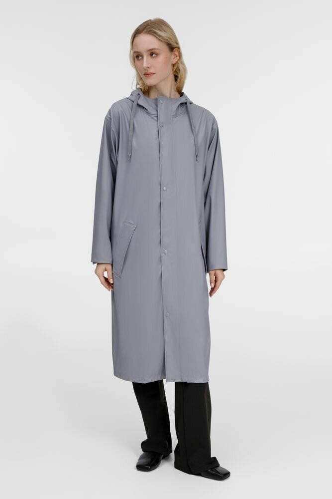 Дождевик женский с капюшоном туристический плащ мужской тренч плотный осенний макинтош для рыбалки R3, серый, размер XS/S