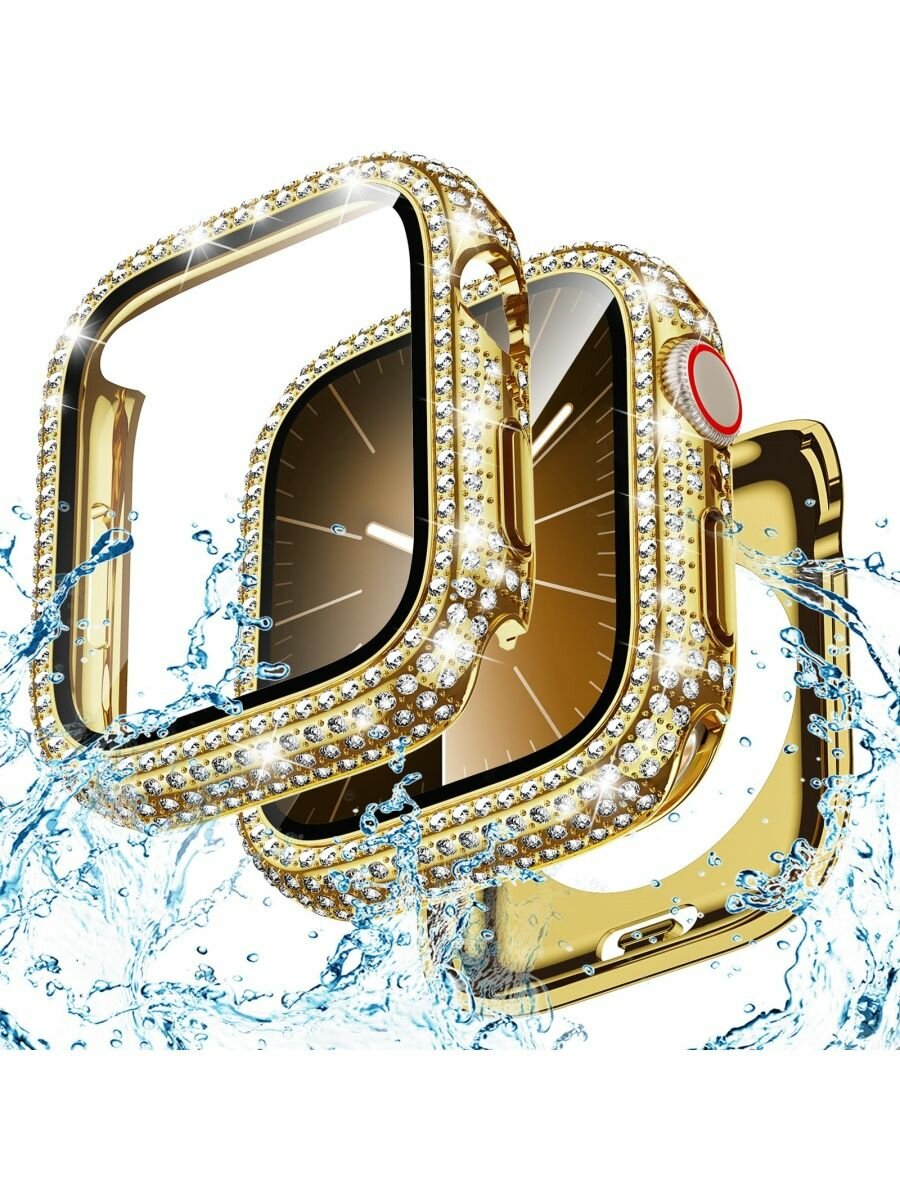 Защитный чехол бампер для Apple Watch Series 7/ 8/ 9 45 мм, с противоударными свойствами, Функция хранителя экрана, твердая оболочка, со стразами