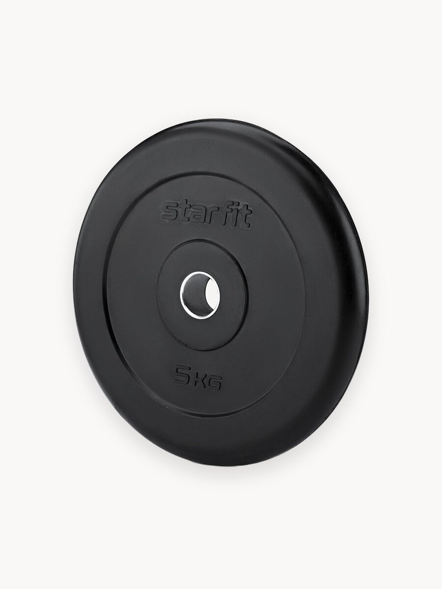 Блин для штанги обрезиненный STARFIT, вес 5 кг, d=26 мм, черный