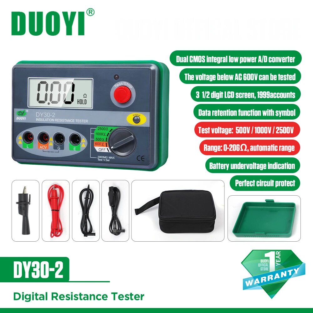 Цифровой тестер сопротивления изоляции DUOYI DY30-2 500В/1000В/2500В