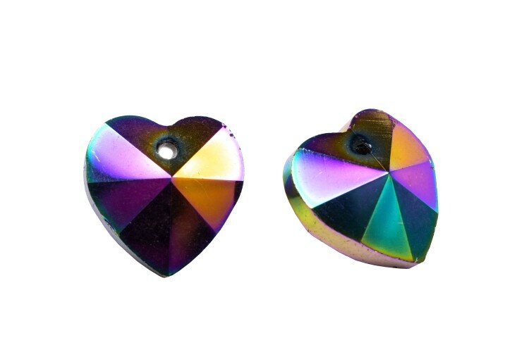 Подвеска Сердце 14х14х8мм, отверстие 1мм, цвет разноцветный перелив, стекло, 22-533, 2шт