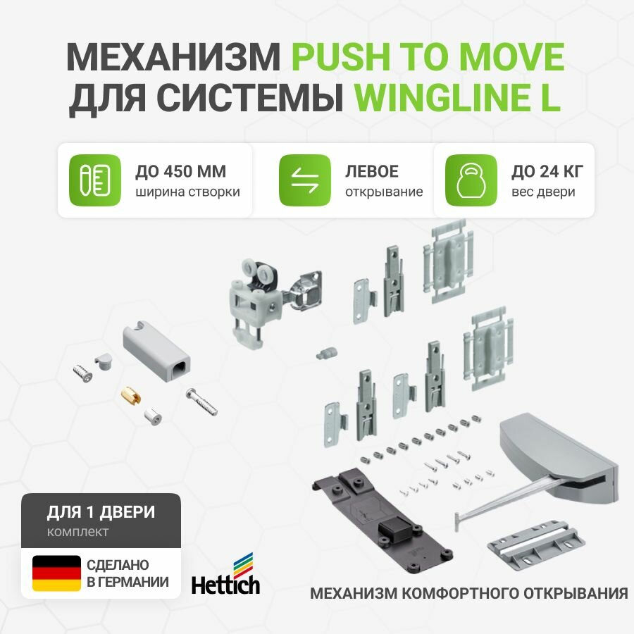 Механизм для складных дверей Hettich WingLine L Push to Move, без самозакрывания