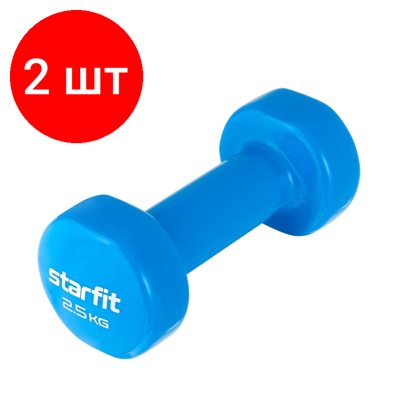 Комплект 2 штук, Гантель виниловая STARFIT DB-101 2.5 кг, синий, ЦБ-00001449