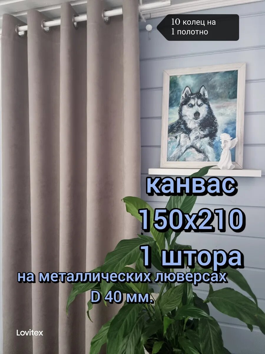 Штора Lovitex, бархат, Канвас, крепление люверсы, 150x210 см