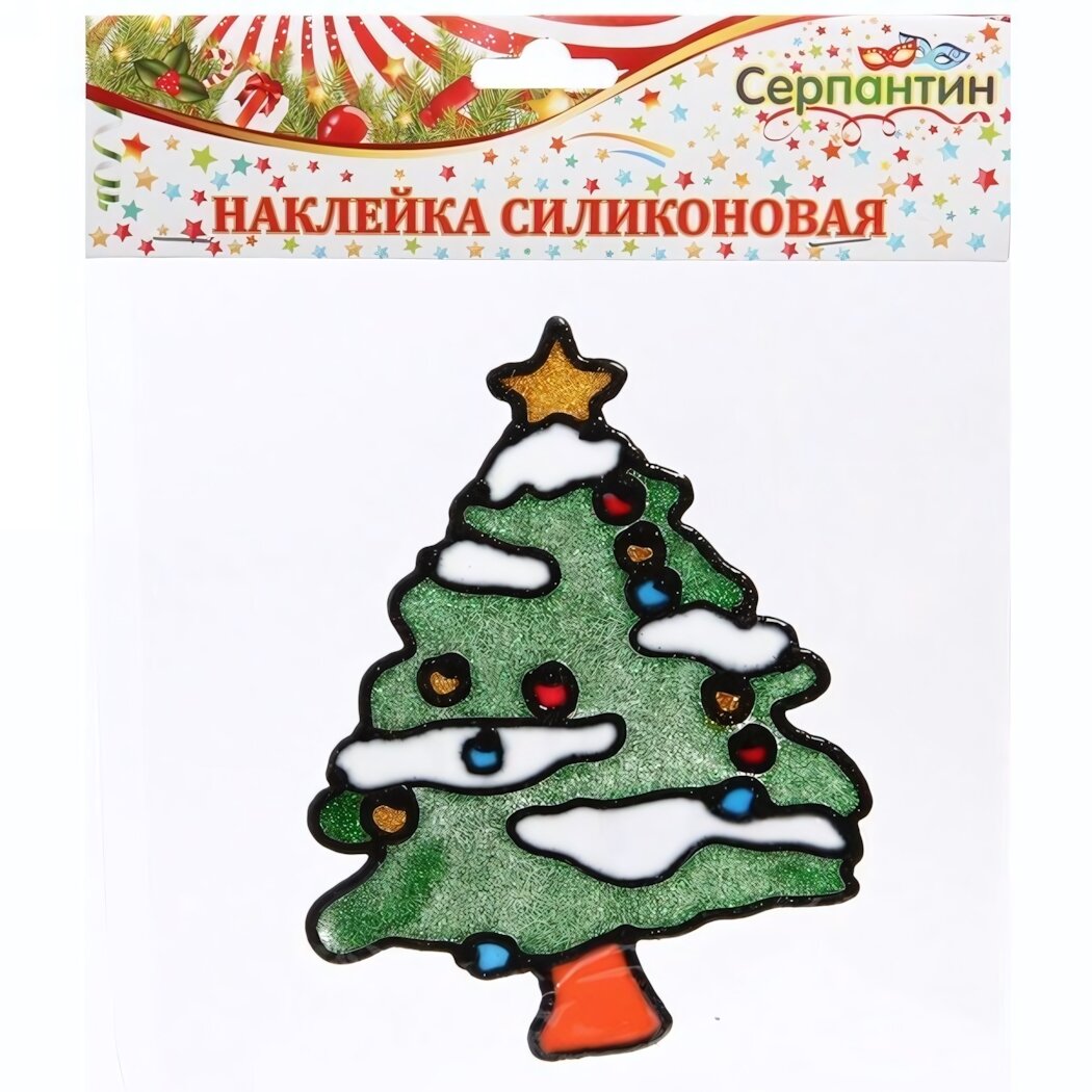 Наклейка силиконовая 'Снежная елочка' 19х19см новогодний декор для окон