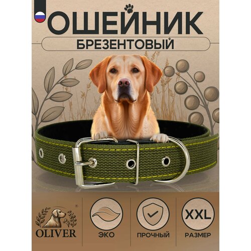 Брезентовый ошейник для собак Oliver на мягкой подкладке из синтепона / XXL / Хаки
