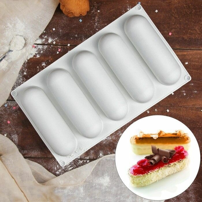 Форма для выпечки и муссовых десертов "Эклер", размер 13,5*3*3см, материал силикон, 5 ячеек