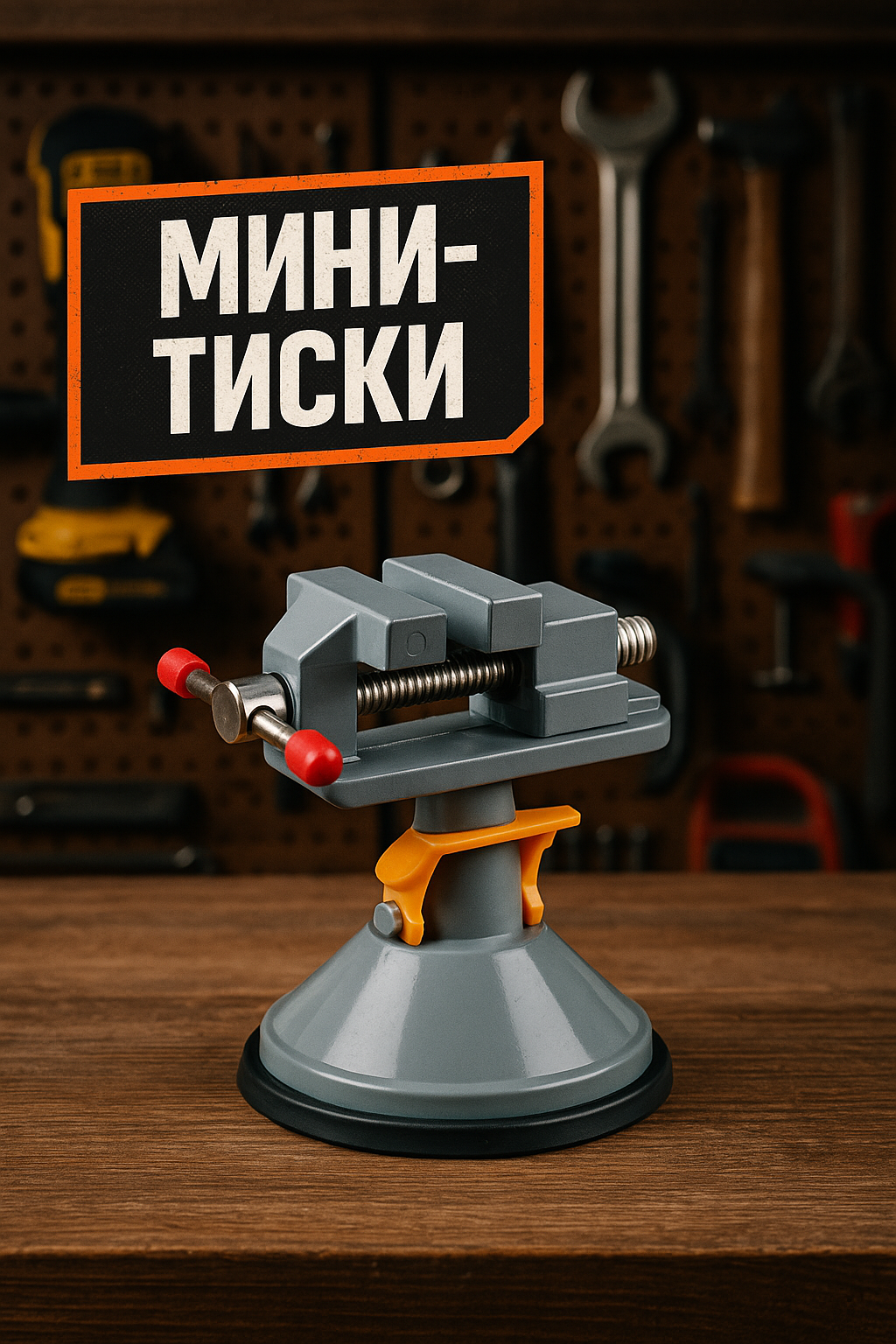 Мини-тиски алюминиевые тундра, крепление на присоске, поворотные на 180°, 35 мм