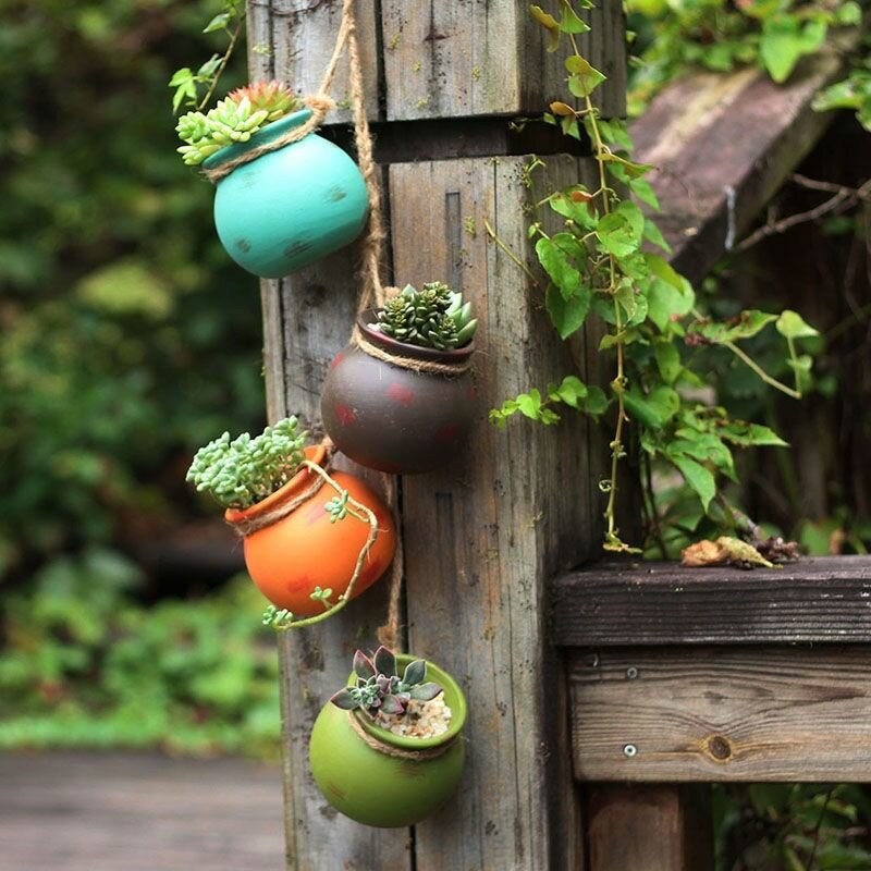 Садовый постамент керамика растительная тематика белый/зеленый/коричневый 20 см