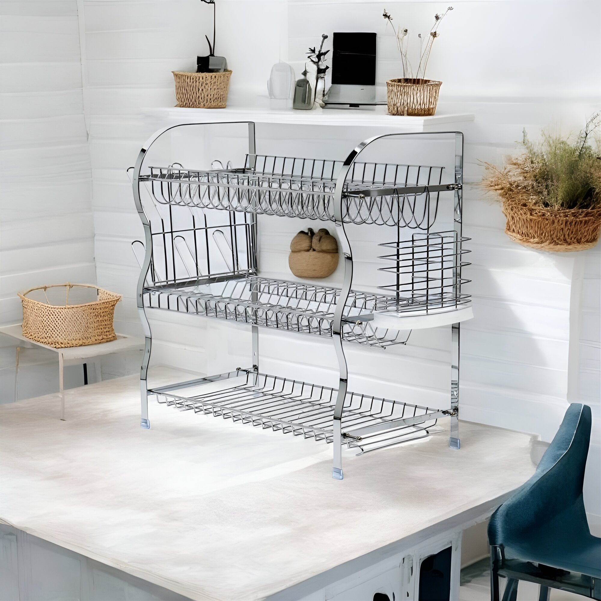 Сушилка для посуды "Кружевная", нержавеющая сталь, трехъярусная — фото 1