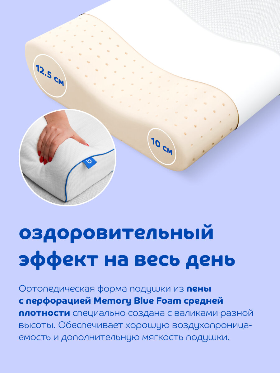 Комплект из 2х подушек ортопедических для сна 46х36 Memory для шеи анатомических с валиками — фото 1