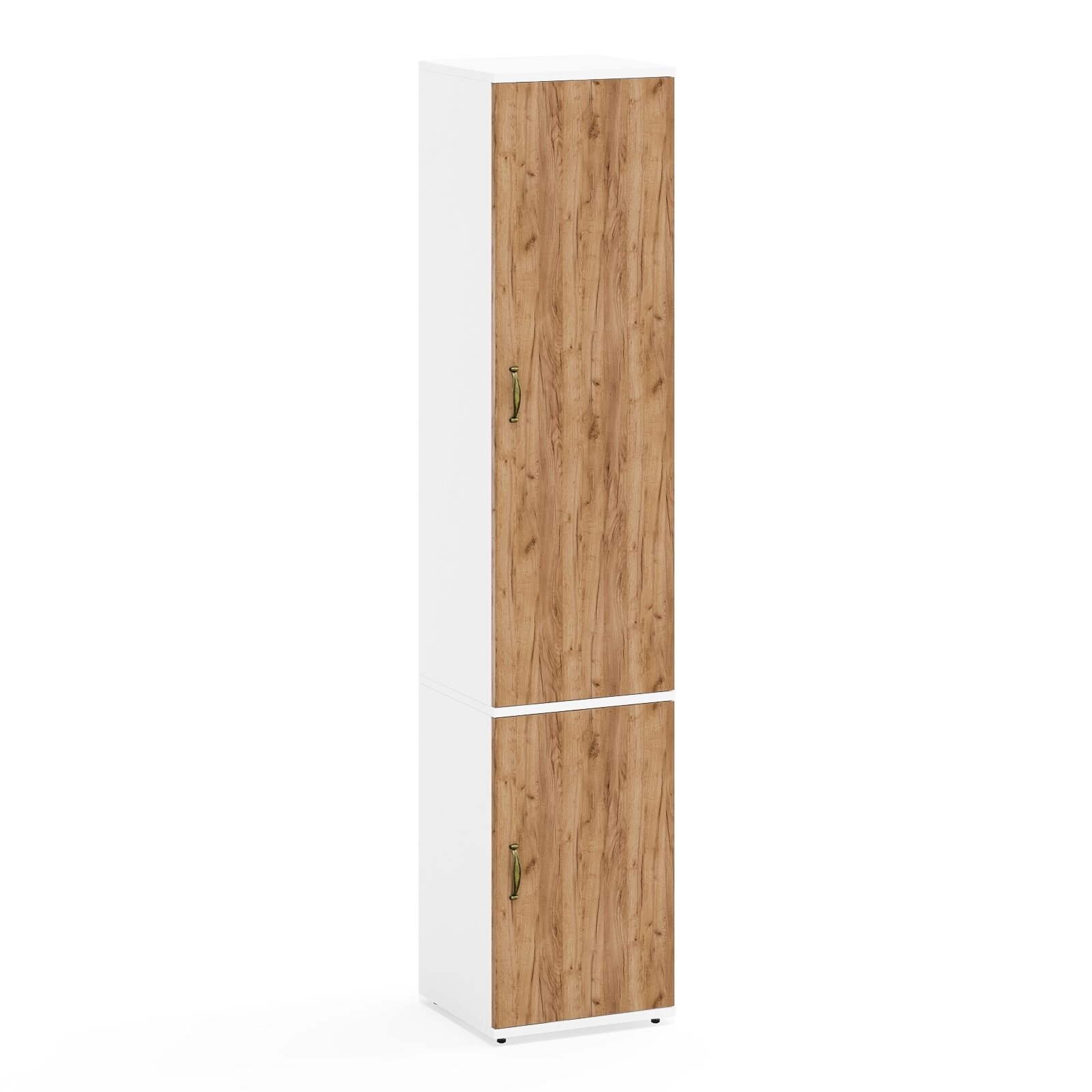 Пенал с выдвижной штангой и полкой Лидер-8 21Б белый шагрень/крафт золото 40х375х190 см.