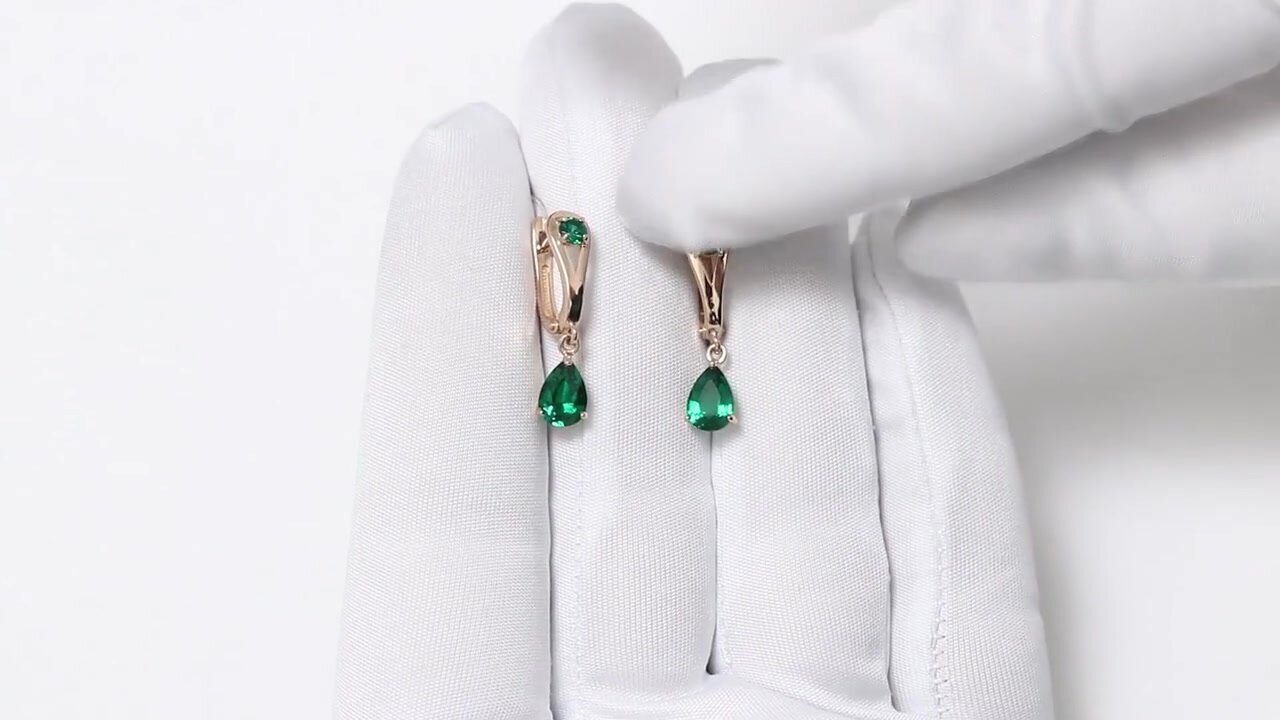 Серьги Diamant online, красное золото, 585 проба, изумруд синтетический, длина 2.3 см, , зелeный — фото 1