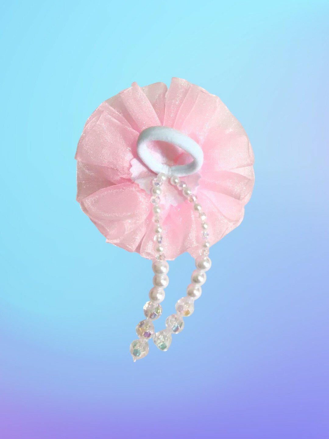 Большие школьные бантики для девочек из органзы с подвесками из бусин, 2 шт, розовый — фото 1