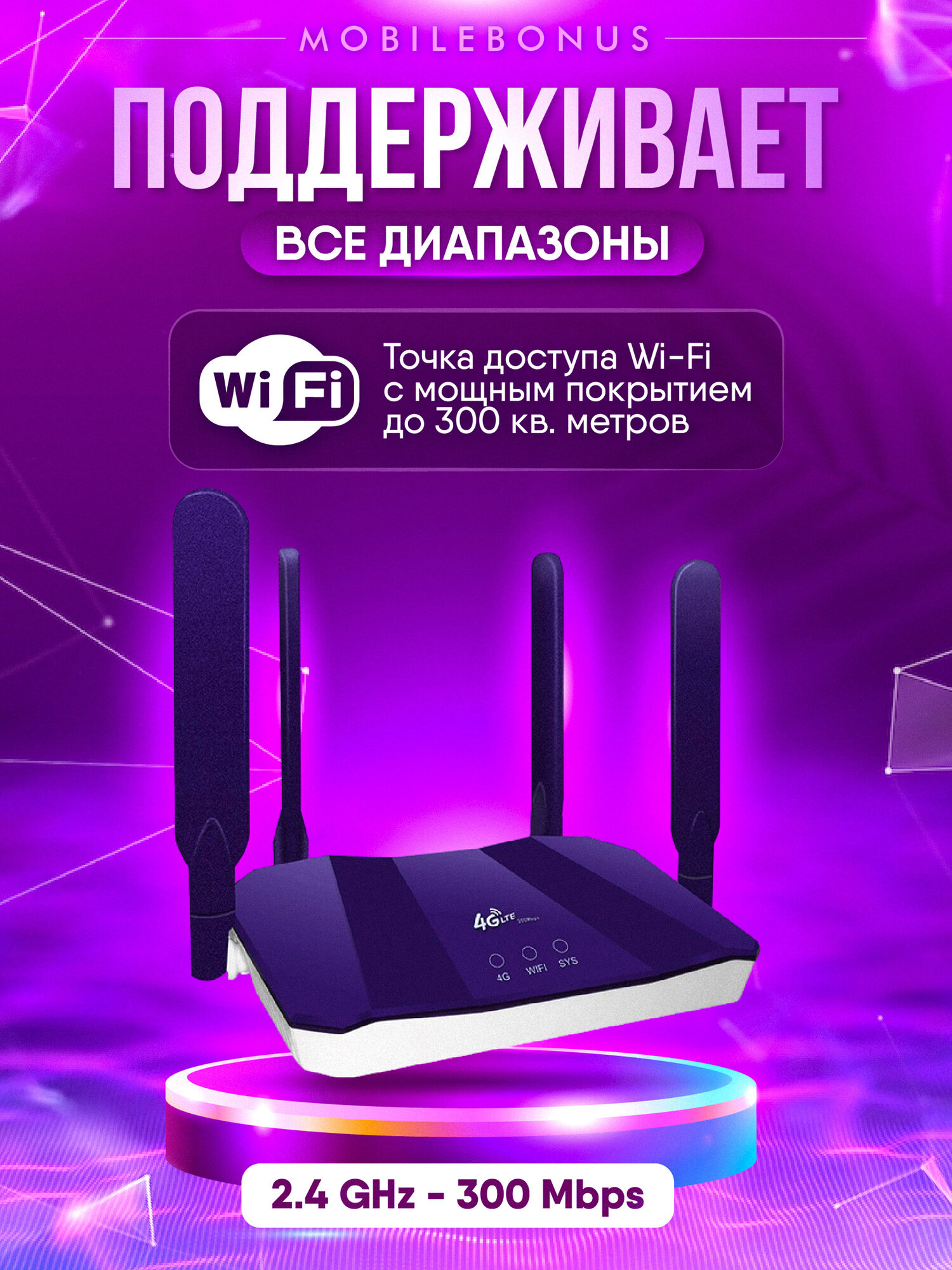 Роутер wi-fi с сим картой 4g, 300Mbps, B818 Беспроводной, модем — фото 1