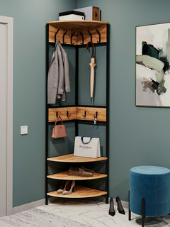 Изображение товара Я02-02.1-01 Вешалка напольная угловая Лофт 200.5х49.7х49.7 см, Цвет Дуб Вотан, металлокаркас черный