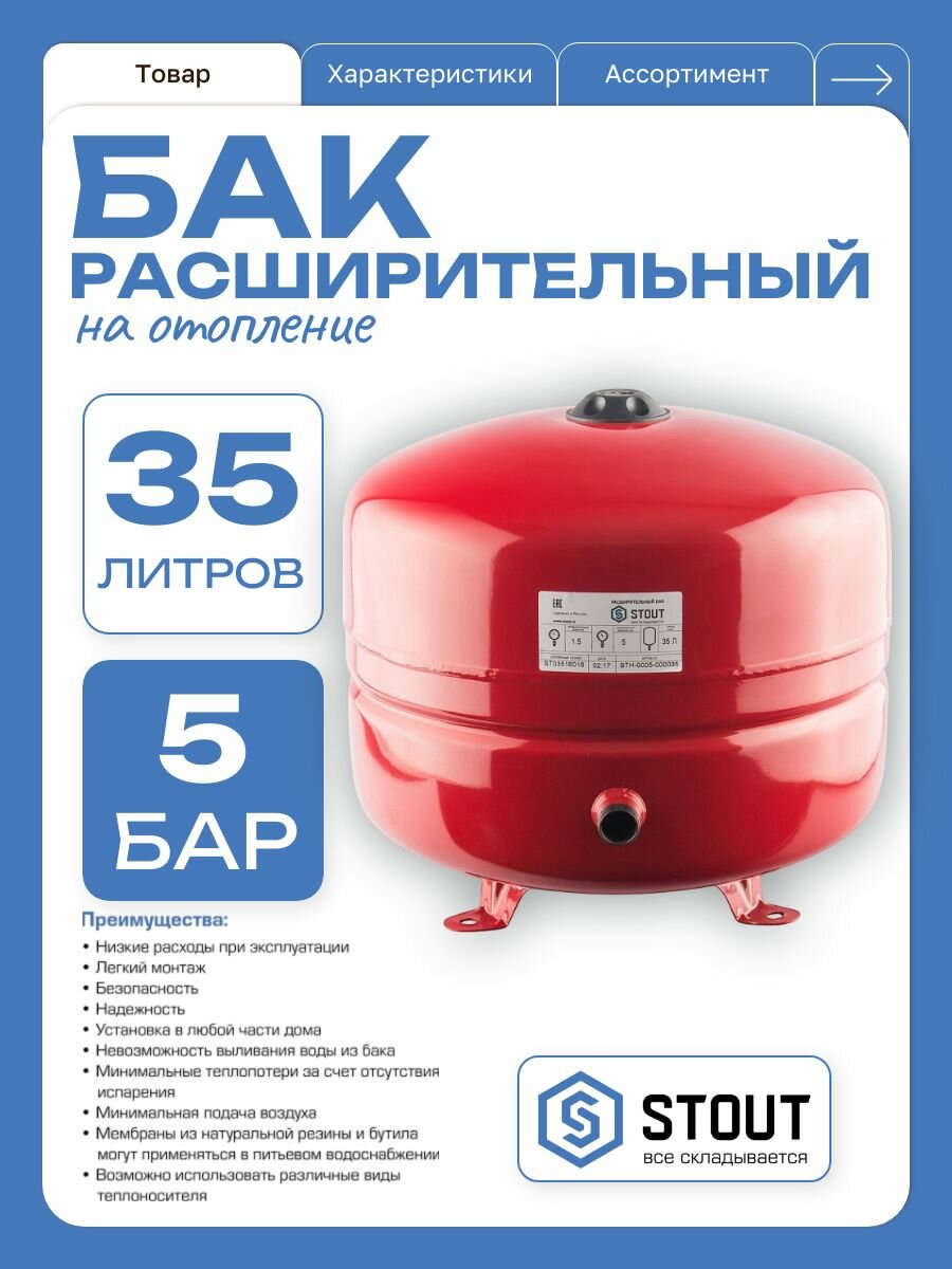 Расширительный бак STOUT STH-0005 на отопление 35 л. (цвет красный)