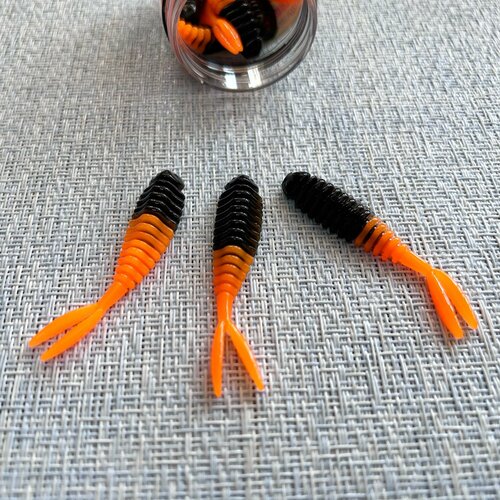 Силиконовая приманка для форели Креветка 55 мм, 10 шт в банке, аттрактант Сыр, цвет Оранжевый-Черный