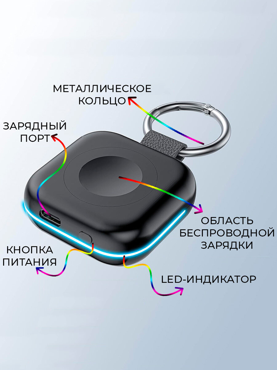 Беспроводная зарядка брелок для Apple Watch 1-10, SE 1/2, Ultra 1/2 Series InnoZone черная — фото 1