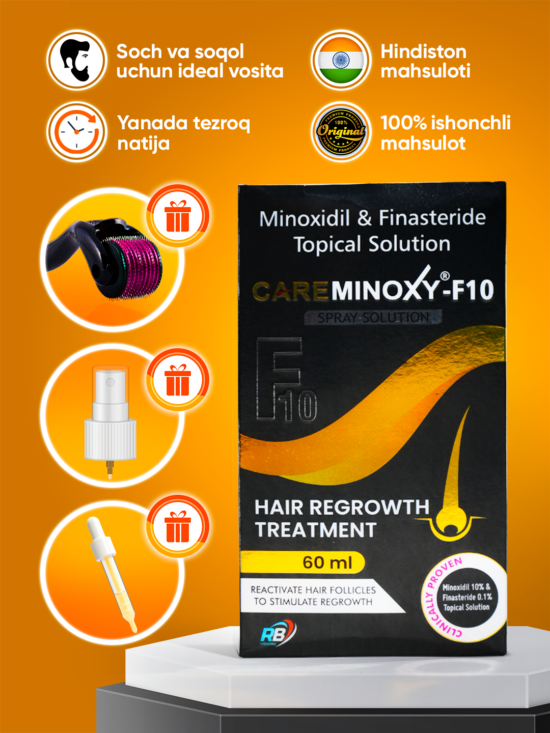 Миноксидил 10% Minoxidil Topical Solution USP 10%, для роста волос и бороды, 60 мл