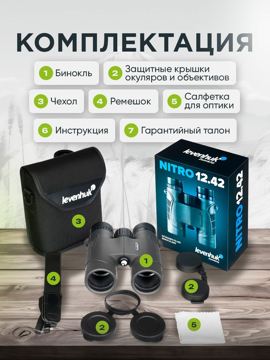 Levenhuk Nitro 12x42 Лёгкий, компактный бинокль для любой погоды — фото 1
