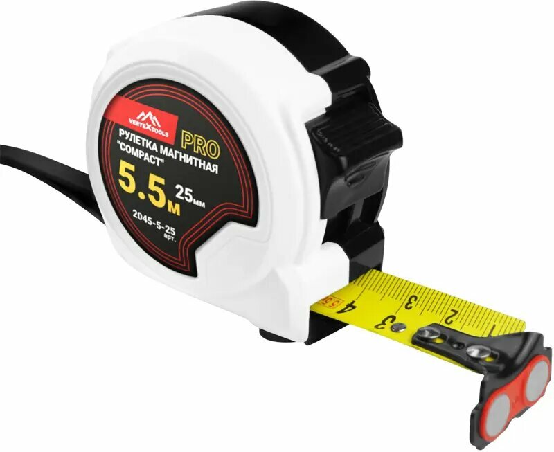 Рулетка Vertextools 2045-5-25 магнитная 5.5 м x 25 мм
