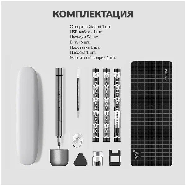 Картинки Умная электрическая отвертка Xiaomi Electric Screwdriver Wowstick , 69в1 чёрная